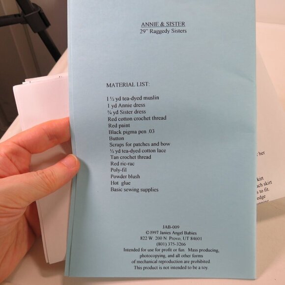 Janie's Angel Babies 29" Raggedy Ann type Doll Sewing Pattern Country - Picture 4 of 8